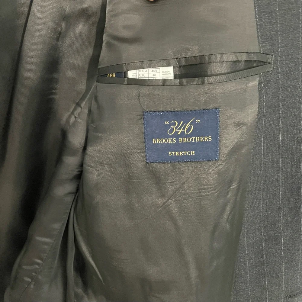 Brooks Brothers 346 Gray Pinstripe Stretch Wool Blazer  Size 46R